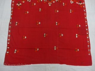 Abochhini Wedding Shawl from Sindh Region of Undivided India. India Silk Embroidery on the Cotton,With Stamp Mark showing the Company name Ellinger Mohatta & Co.Real Turkey Red. c.1900.Its size is 110cmX210cm(DSC05936).
  