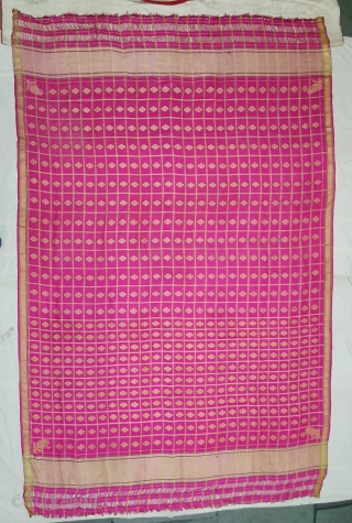 Dupatta handwoven fuchsia silk with zari (Real Silver) from Varanasi, Uttar Pradesh , India. c.1900. Good condition. Its size 165cmX253cm(20200611_130901).             