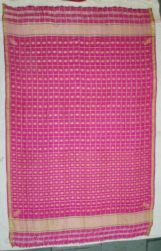 Dupatta handwoven fuchsia silk with zari (Real Silver) from Varanasi, Uttar Pradesh , India. c.1900. Good condition. Its size 165cmX253cm(20200611_130901).             