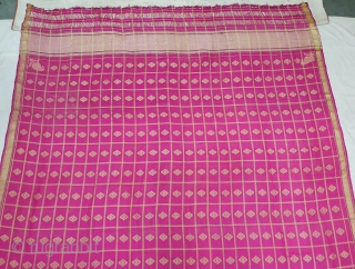 Dupatta handwoven fuchsia silk with zari (Real Silver) from Varanasi, Uttar Pradesh , India. c.1900. Good condition. Its size 165cmX253cm(20200611_130901).             