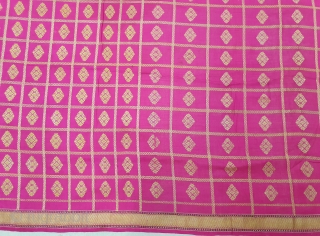 Dupatta handwoven fuchsia silk with zari (Real Silver) from Varanasi, Uttar Pradesh , India. c.1900. Good condition. Its size 165cmX253cm(20200611_130901).             