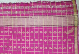 Dupatta handwoven fuchsia silk with zari (Real Silver) from Varanasi, Uttar Pradesh , India. c.1900. Good condition. Its size 165cmX253cm(20200611_130901).             