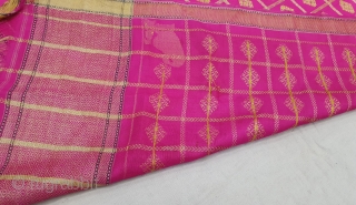 Dupatta handwoven fuchsia silk with zari (Real Silver) from Varanasi, Uttar Pradesh , India. c.1900. Good condition. Its size 165cmX253cm(20200611_130901).             