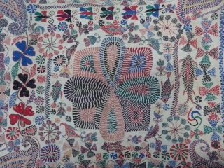 Nakshi-Kantha Embroidered cotton kantha Probably From East Bengal(Bangladesh) region, India.C.1900. Its size is 88cmX100cm.Very Good Condition(DSC06348).                 