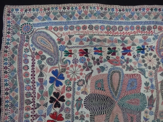 Nakshi-Kantha Embroidered cotton kantha Probably From East Bengal(Bangladesh) region, India.C.1900. Its size is 88cmX100cm.Very Good Condition(DSC06348).                 