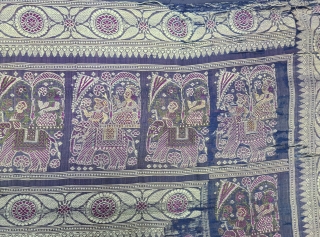 Fragment of a Baluchari Sari Pallu /Anchal with Nawab Riding the Elephant, From West Bengal. India. Mid -19th century.

Its size is 90cmX108cm(20220620_154553).           