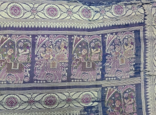 Fragment of a Baluchari Sari Pallu /Anchal with Nawab Riding the Elephant, From West Bengal. India. Mid -19th century.

Its size is 90cmX108cm(20220620_154553).           