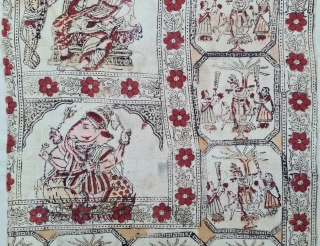 Ceremonial Ramayana And Krishna , Chintz Kalamkari , Hand-Drawn Mordant-And Resist-Dyed Cotton, From Gujarat . India. India. 

 C.1825 -1850.

Exported to the South-East-Asian Market.

Its size is 60cmX255cm(20220623_121333).      