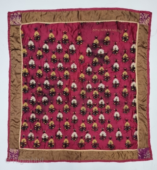 An Unique And Rare Floral Sindh Embroidery Chakla Wall Hanging From Tharparkar Region of Sindh Undivided India . India. 

Silk Embroidery on the Silk. ground.

From the Sodha Rajput Group of Sindh Region.

C.1875-1900.

Its  ...