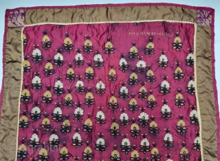 An Unique And Rare Floral Sindh Embroidery Chakla Wall Hanging From Tharparkar Region of Sindh Undivided India . India. 

Silk Embroidery on the Silk. ground.

From the Sodha Rajput Group of Sindh Region.

C.1875-1900.

Its  ...