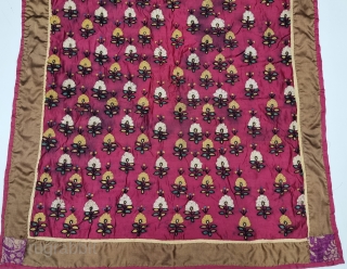 An Unique And Rare Floral Sindh Embroidery Chakla Wall Hanging From Tharparkar Region of Sindh Undivided India . India. 

Silk Embroidery on the Silk. ground.

From the Sodha Rajput Group of Sindh Region.

C.1875-1900.

Its  ...