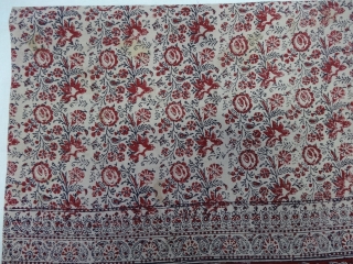 Block-Print Yardage,(Natural Dyes on Khadi cotton) From, Probably From Sidhpur Patan,Gujarat Region of western India. India.C.1900.Its size is 130cmX340cm(DSC06411).
              