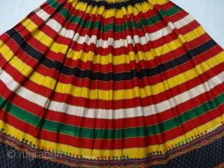 Mashru Ghaghara (Skirt) silk woven in Multi-Color, From Kutch Gujarat, India. Belong to women of Ahir group of Kutch Gujarat. Its Size is L-90cm, Round is 330cm(DSC06430).      