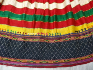 Mashru Ghaghara (Skirt) silk woven in Multi-Color, From Kutch Gujarat, India. Belong to women of Ahir group of Kutch Gujarat. Its Size is L-90cm, Round is 330cm(DSC06430).      