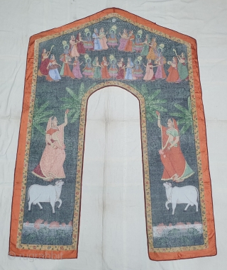 Pichwai of Shrinath in the Maha Raas Lila From Nathdwara Rajasthan .India. C.1900. Painted on the Cotton, its size is 49cmX49cmX172cm. Its Condition is very good.(20200627_135841).       