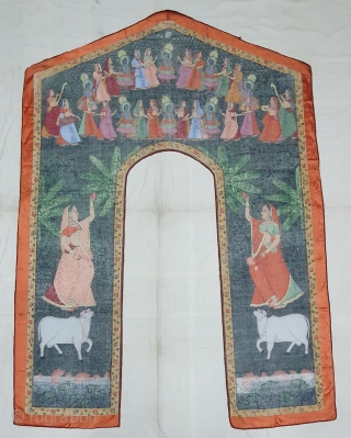 Pichwai of Shrinath in the Maha Raas Lila From Nathdwara Rajasthan .India. C.1900. Painted on the Cotton, its size is 49cmX49cmX172cm. Its Condition is very good.(20200627_135841).       