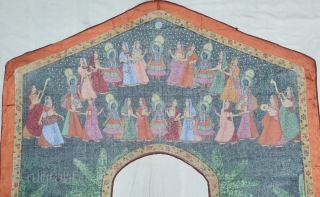 Pichwai of Shrinath in the Maha Raas Lila From Nathdwara Rajasthan .India. C.1900. Painted on the Cotton, its size is 49cmX49cmX172cm. Its Condition is very good.(20200627_135841).       