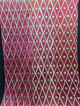 Thirma Phulkari From West(Pakistan)Punjab. India. India.Untwisted Floss silk on hand spun  white cotton  ground cloth. Early 19th Century. Its size is 120cmX245cm(20210703_151517).         