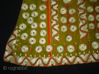 Ceremonial Chamba Costume,From Himachal Pradesh India.Silk ground with flow silk embroidery.Its size is L-74,W-60cm.Condition is good(DSC09911 New).                