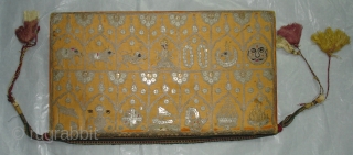 Jain Book Cover,Real Zari Aari Embroidery on the Satin Silk,From Gujarat India.Circa 1900.Its size is 7X30cm.Its Much more better Piece from the Picture(DSC00661 New).         