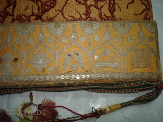 Jain Book Cover,Real Zari Aari Embroidery on the Satin Silk,From Gujarat India.Circa 1900.Its size is 7X30cm.Its Much more better Piece from the Picture(DSC00661 New).         