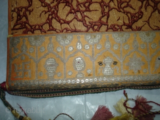 Jain Book Cover,Real Zari Aari Embroidery on the Satin Silk,From Gujarat India.Circa 1900.Its size is 7X30cm.Its Much more better Piece from the Picture(DSC00661 New).         