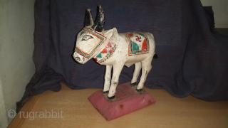 Tribal Wooden Toy Nandi (Bull),From Maharashtra. India. Very Good Condition, Teak Wood. Size: 9 x 21 x 23 cms              