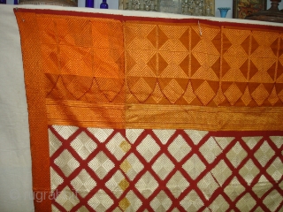 Phulkari From West(Pakistan)Punjab.India.known As Chand Bagh.This were mainly used as Woman's head-cover(bagh).Showing the Beautiful Mehrab(Prayer Arch)Design In the Borders.Very Rare Design Bagh(DSC08680 New).          