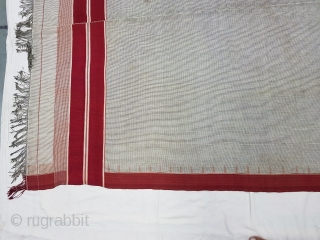 Waziri Shawl for Man From Waziristan, Pakistan. India.C.1900.Natural Dye with Hand Woven Cotton and silk ends,with silk end borders.Its size is 132cmX235cm(20180708_155345 New.
          