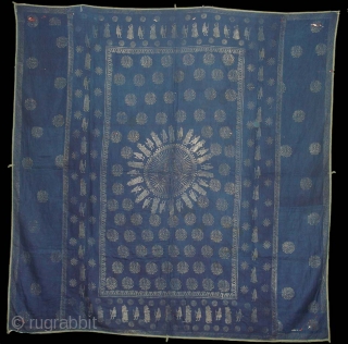 Indigo Blue Pichwai of Krishna and the cows From Gujarat India.Made from Silver Tinsel on Indigo Blue Malmal Cloth.C.1900.Its size is 160cmX162cm(DSC09512 New).
          