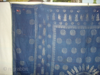 Indigo Blue Pichwai of Krishna and the cows From Gujarat India.Made from Silver Tinsel on Indigo Blue Malmal Cloth.C.1900.Its size is 160cmX162cm(DSC09512 New).
          