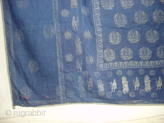 Indigo Blue Pichwai of Krishna and the cows From Gujarat India.Made from Silver Tinsel on Indigo Blue Malmal Cloth.C.1900.Its size is 160cmX162cm(DSC09512 New).
          