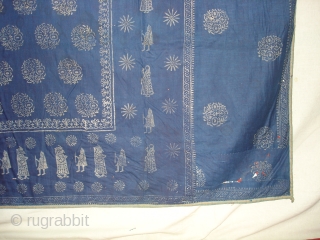 Indigo Blue Pichwai of Krishna and the cows From Gujarat India.Made from Silver Tinsel on Indigo Blue Malmal Cloth.C.1900.Its size is 160cmX162cm(DSC09512 New).
          