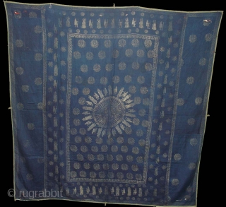 Indigo Blue Pichwai of Krishna and the cows From Gujarat India.Made from Silver Tinsel on Indigo Blue Malmal Cloth.C.1900.Its size is 160cmX162cm(DSC09512 New).
          