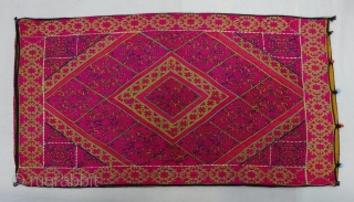 Pillow-Cover,Swat Valley(Pakistan). India.Cotton embroidered with floss silk.with woolen Braiding and Tassels.C.1900.Its size is 43cmx75cm(DSC06451).                   