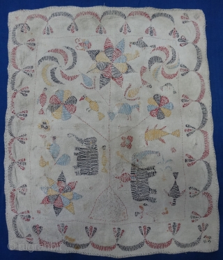 Kantha Quilted and embroidered cotton kantha Probably From East Bengal(Bangladesh) region, India.C.1900.Showing the Tree of Life Design. Its size is 56cmX68cm. Very Good Condition(DSC06492).
         