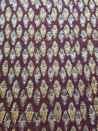 Phulkari From West(Pakistan)Punjab. India. Showing the Beautiful Wheat crop Design With Change of Seasons Colours of Wheat. c.1850-1900.Floss silk on hand spun cotton ground cloth(20210706_152206).        