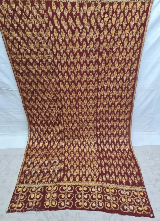 Phulkari From West(Pakistan)Punjab. India. Showing the Beautiful Wheat crop Design With Change of Seasons Colours of Wheat. c.1850-1900.Floss silk on hand spun cotton ground cloth(20210706_152206).        