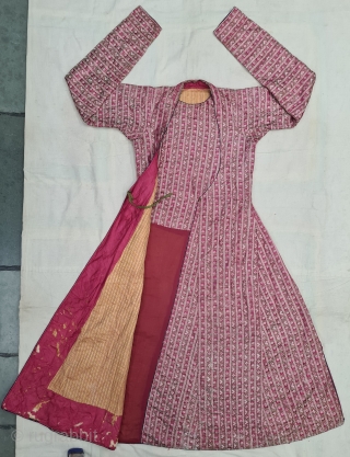 Very Fine Quality Mashru Weaving Angarkha Costume , Silk Weaving on Silk with  Silk Laylin with Cotton Filling inside. From Mandvi-Kutch, Gujarat, India. India.
late 19th century. 
Its size is W-60cm, L-135cm,S-17cmX70cm(20220704_154209).
 