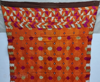 An Unique Bagh-Phulkari From East (Punjab) India. Floss Silk on Hand Spun Cotton khaddar Cloth.

Late 19th Century.

Its size is 138cmX215cm (20230325_121251).            