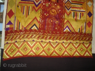 Phulkari From East(India)Punjab India.Known as Sar Pallu Phulkari. Showing the Folk Culture of Punjab.C.1900. Its Size is 128cmX230cm(DSC03935 New).              