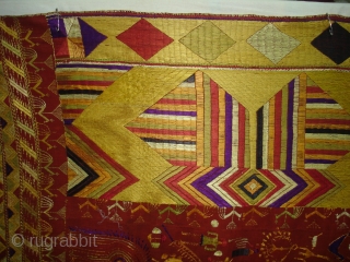 Phulkari From East(India)Punjab India.Known as Sar Pallu Phulkari. Showing the Folk Culture of Punjab.C.1900. Its Size is 128cmX230cm(DSC03935 New).              