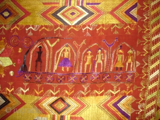 Phulkari From East(India)Punjab India.Known as Sar Pallu Phulkari. Showing the Folk Culture of Punjab.C.1900. Its Size is 128cmX230cm(DSC03935 New).              