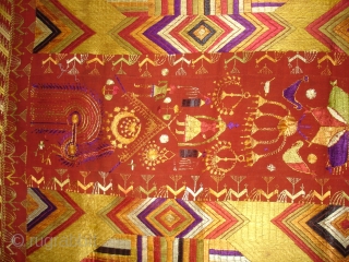 Phulkari From East(India)Punjab India.Known as Sar Pallu Phulkari. Showing the Folk Culture of Punjab.C.1900. Its Size is 128cmX230cm(DSC03935 New).              