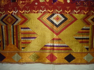 Phulkari From East(India)Punjab India.Known as Sar Pallu Phulkari. Showing the Folk Culture of Punjab.C.1900. Its Size is 128cmX230cm(DSC03935 New).              