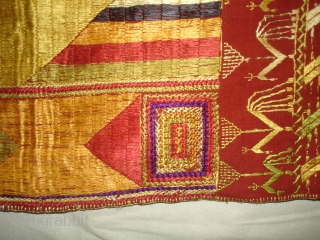 Phulkari From East(India)Punjab India.Known as Sar Pallu Phulkari. Showing the Folk Culture of Punjab.C.1900. Its Size is 128cmX230cm(DSC03935 New).              