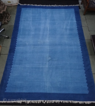 Indigo Blue,Jail Dhurrie(Cotton) Dark Blue-Light Blue Plain Weave Dhurrie. From Bikaner, Rajasthan. India.C.1900.Its size is 237X338cm (Large Size). Condition is very good(DSC06500).           