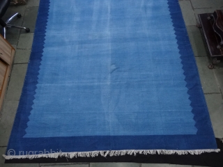 Indigo Blue,Jail Dhurrie(Cotton) Dark Blue-Light Blue Plain Weave Dhurrie. From Bikaner, Rajasthan. India.C.1900.Its size is 237X338cm (Large Size). Condition is very good(DSC06500).           