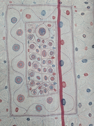 Very Fine Tree of life Design Kantha, Quilted and embroidered cotton kantha Probably From East Bengal(Bangladesh) region, India. 
c.1850-1875. Its size is 141cmX183cm (20210717_152620).         