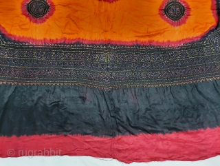 Ceremonial Tie and Dye Odhani known as Kumbhi, Natural Color Tie and Dye Work on the Gajji-Silk From Kutch Region of Gujarat, India. Early 20th Century. Its size is 145cmX155cm. This were  ...